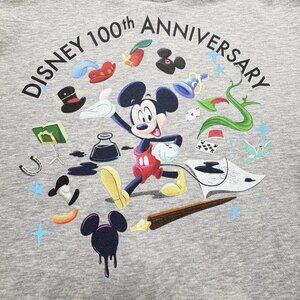 DISNEY 100th Anniversary Full Zip Hoodie Long Sleeve Pockets Sz M Gray 93-26